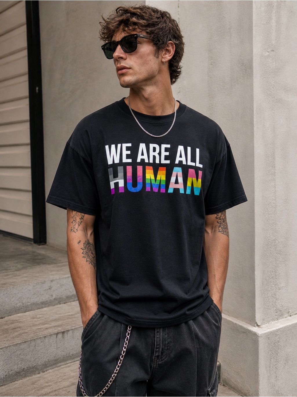 Spencer’s “We Are All Human” Pride Rainbow Tee Black Xl Nwot Graphic T-Shirt
